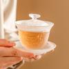 Tazón con Tapa Esmerilado de Dragón y Fénix Taza de Té Individual de Alta Gama Juego de Té Kung Fu de Tres Talentos Tazón de Té con Tapa Juego de Té de Vidrio Caja de Regalo