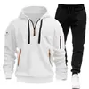 Conjunto de Sudadera con Cremallera Multibolsillos Forrada de Felpa para Hombre Otoño/Invierno 2026, Conjunto Casual de Dos Piezas con Sudadera con Capucha Única