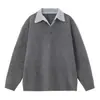Tricô de Alta Qualidade Transfronteiriço Falso Duas Peças com Gola V para Homens na Primavera e Outono Cor Lisa Tricô com Lapela com Tricô Masculino Tendência por Dentro