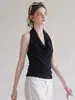 Deslumbrante camisola preta de gola halter para mulheres, top sem mangas único e bonito para usar no verão, 0173