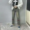 Jeans Masculino de Verão 2025 Tendência Estilo Hong Kong Bordado Personalizado Hip-Hop Ins Moda High Street Tendência Cool Calça Longa
