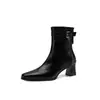 Botas Elegantes para o Dia a Dia com Textura Salto Bloco 5,5cm Bico Quadrado Botas Finas Marrom Vintage Couro Macio Botas de Cavaleiro com Salto Alto