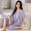 Pijama con Almohadillas para el Pecho para Mujer, Verano Algodón Seda Manga Corta Delgado Sensación Fresca de Verano Madres de Mediana Edad Ropa de Casa de Modal