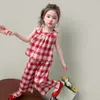 Conjunto de Verano a Cuadros para Niñas 2026 Nuevo Elegante Moda Infantil Chaleco Ropa de Verano Bebé Delgado Conjunto de Dos Piezas