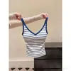 Top de Tirantes Tejido a Rayas Chic Estilo Retro de Hong Kong para Mujer, Nuevo Top Ajustado sin Mangas con Tirantes de Puro Deseo