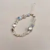 Lanyard azul de verano para teléfono móvil, cadena con corazón de chica pequeña fresca de playa, decoración de colgante de cámara, cuentas cortas
