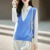 Chaleco de Moda Casual de Lana con Cuello en V, Tejido de Forro Polar sin Costuras para Mujer, sin Mangas, Ajuste Holgado, Capa Superior Adelgazante