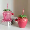 Vaso de Fresa Transfronterizo, de Aspecto Elegante, Transparente y Lindo, Vaso con Popote de Celebridad de Internet, Vaso Desechable para Agua, Venta al por Mayor de Fabricante de Vasos de Plástico