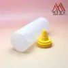 Botella LDPE Redonda Recta Personalizada de 250 ml, Boca Ancha 38-400, Boca Puntiaguda, Botella para Kétchup y Condimentos, Operación con una Mano Sin Ensuciare
