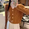 Top de Tricô com Padrão de Cânhamo, Elegante e Versátil, de Manga Longa, Gola V Expondo a Clavícula, para Estudantes e Mulheres