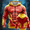 Moletom com Capuz Estampado 3D de Desenho Animado Musculoso Masculino, Moletom Esportivo de Manga Longa, Pulôver Casual da Moda para Rua