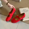 Zapatos Mary Jane para Mujer 2026 Verano Velcro Corte Bajo Zapatos Individuales Sensación de Lujo Ligero Zapatos de Mujer Franceses Rojo Albaricoque Calabaza