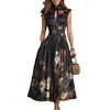 Ropa Femenina Transfronteriza Europea y Americana 2026 Amazon Vestido Largo Negro sin Mangas con Estampado Digital y Flores 3D Ajustado