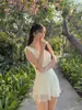 Traje de baño de una pieza estilo falda nuevo 2025 para mujer para cubrir el abdomen y apariencia adelgazante para vacaciones en la playa Traje de baño para aguas termales para mujer [Envío Directo]