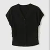 Camada Base Gola V Francesa Emagrecedor Mangas Bufantes Pequenas Feminino Fino Novo Elegante Chique Ajustado Valorizador Top Curto