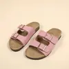 Nuevos Zapatos Boken de Verano 2024 Exportación Transfronteriza Talla Grande Ropa Exterior Suela de Corcho Chanclas de Dos Tiras Doble Hebilla para Mujer