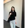Estilo Simples! Camisa de Tricô Casual Confortável e Amiga da Pele 100% Algodão com Gola Polo de Manga Curta para Mulheres, Camiseta Simples H032419