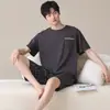 Pijama de Algodón 100% para Hombre de Verano, Conjunto Casual de Shorts y Manga Corta de Verano, Cómodo y Transpirable, Algodón Puro, Tallas Grandes Ropa de Casa