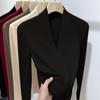 Camiseta térmica de terciopelo alemán para otoño e invierno, de manga larga, para mujer, nueva, gruesa con forro polar, corte ajustado, moda occidental, top con cuello en V