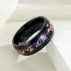 Nueva Joyería para Hombre de Amazon Incrustada con Amatista y Lámina de Oro Anillo Negro de Acero de Titanio de Calidad Joyería