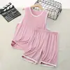 Pijama Infantil de Modal, Conjunto de Regata de Verão, Shorts, Roupa Sem Mangas para Ar Condicionado, Seda Gelada Confortável para Meninos no Verão