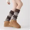 Polainas de Punto Fair Isle para Mujer, Otoño/Invierno 2025 Nuevas Calcetines Largos de Tubo Gris Vintage, Adecuados para Usar con Botas de Nieve, Engrosados para Calidez