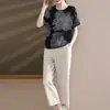 Camiseta de Gasa de Manga Corta de Verano para Mamá, Blusa Elegante, Ropa para Mujeres de Mediana Edad y Mayores, Traje Casual de Moda para Damas, Estilo Nuevo