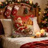Funda de almohada navideña de estilo americano con muñeco de nieve, funda para cojín de sofá de lino estampado de invierno, cojín de dormitorio