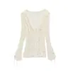 Primavera 2025 Zr Comércio Exterior Atacado Estilo Europeu e Americano Moda Feminina Design Manga Longa Gola V Renda Camadas Top Decorativo