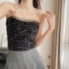 Sexy Chica Caliente de alta resistencia con lentejuelas, tirante corto, moda nicho, anti-exposición, espalda de belleza, chaleco, tirantes de cadena de hierro, top
