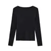 Tejido de punto de color liso con abertura y manga larga para mujer en otoño e invierno, nuevo diseño coreano, aspecto adelgazante, camiseta interior, suéter corto de punto
