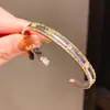 Pulsera Abierta de Cadena con Circonita Bañada en Oro Real Pulsera de Moda Simple Retro Europea y Americana Joyería de Lujo Ligero de Alta Gama para Mujeres