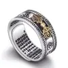 Anillo de Mortero Vajra Vintage para Hombre Anillo Abierto Artístico de Imitación de Plata Tailandesa Moda Estilo Chino Anillo para Hombre Sutra del Corazón