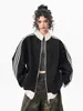 Sudadera cárdigan de punto gofre deportivo estilo americano, unisex, nueva colección de otoño, corte holgado, chaqueta casual a rayas con cuello alto