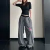 Pantalones casuales rectos a rayas de pierna ancha estilo retro americano para hombres y mujeres, cintura elástica, corte holgado, cordón, pantalones largos deportivos, modernos