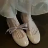 Susurro Suave~ Zapatos Mary Jane de Punta Cuadrada para Mujer con Lazo, Zapatos de Tacón Bajo Planos de Cuero, Zapatos de Ballet, Zapatos Casuales