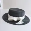 Sombrero Estético de Copa Plana para Mujer, Sombrero de Paja de Verano con Protección Solar, Sombrero de Sol Británico de Lujo de Seda y Lino, Sombrero de Sol para la Playa