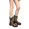 Botines Retro de Bloques de Color para Mujer 2026 Nuevo Otoño Tacón Grueso Hebilla Botas Martin Arrugadas Apiladas Botas de Montar