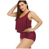 Traje de baño cruzado de talla grande para mujer, estilo europeo y americano, con abertura y costuras de malla de color liso, estilo bóxer que cubre el vientre y es conservador.