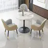 Mesa de negociación de tablero de roca y combinación de sillas, silla de cuero con garra de gato, mesa de recepción de negocios, mesa redonda pequeña, mesa de café de ocio para balcón, mesa de comedor de lujo ligero