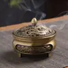 Queimador de incenso de cobre esculpido de três pernas, queimador de incenso de cobre puro, antigo queimador de incenso de sândalo para cerimônia do chá Zen, queimador de incenso para ambientes internos e domésticos