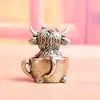Xícara de Café de Latão Puro com Vaca das Terras Altas, Vaca de Desenho Animado, Iaque, Itens Vintage, Decoração de Mesa de Quarto, Animal de Chá, Ornamento de Artesanato