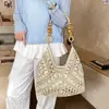 Bolsa de Palha Tecida para Férias na Praia para Mulheres, Bolsa de Ombro Versátil de Novo Estilo, Bolsa Tote Artística de Nicho