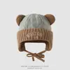 Gorro de Invierno Oso de Dibujos Animados Gorro de Punto para Niños Engrosado Cálido Protección para las Orejas para Niños y Niñas Gorro Lei Feng Gorro de Lana de Doble Pompon