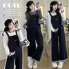 Conjunto de Monos de Maternidad 2026 Otoño Ribete de Encaje Camiseta de Manga Larga Monos Pantalones de Pierna Ancha Atuendo para Mamá Embarazada