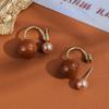 Pendientes Marrones Estilo Maillard Vintage de Dos Usos Color de Contraste Moda Diseño de Nicho de Alto Nivel Pendientes Redondos de Bola con Pasador de Plata