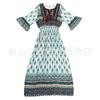 Vestido Estilo Étnico 2025 Verão Novo Algodão Seda Estampado Tailandês Xinjiang Viagem Praia Vestido Férias à Beira-Mar
