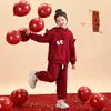 Traje de Año Nuevo para Niña 2025 Nuevo Suéter Rojo con Lazo y Pantalón Deportivo de Dos Piezas Ropa de Año Nuevo