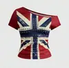 Nueva Moda Vintage Personalidad Tendencia Ropa para Mujer Transfronteriza Ajuste Delgado Estampado Remache Moda Top de un Hombro Venta al por Mayor para Chicas Calientes