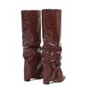 Botas Altas de Punta Fina con Tacón Grueso de Exportación Europea y Americana para Mujer Otoño e Invierno Nuevas Botas de Jinete Rectas con Patrón de Cocodrilo Botas de Moda con Tacón Alto